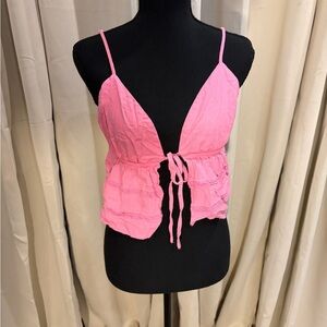 SHEIN Pink Ruffle Tie-Front Top